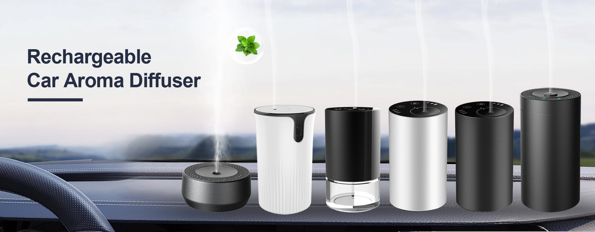 Rechargeable car aroma diffuser collection with intelligent control