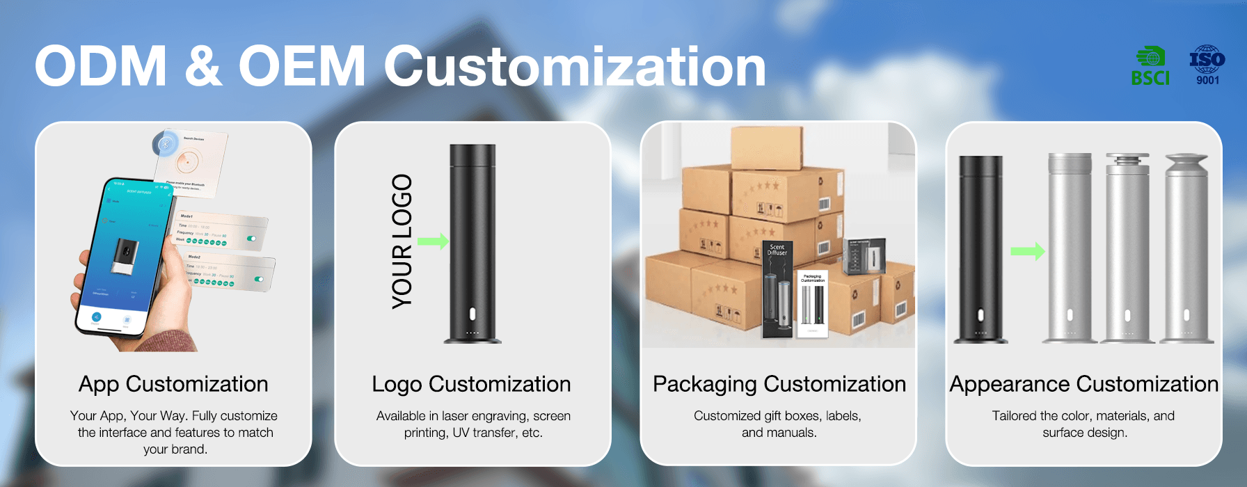 ODM and OEM customization services - App, logo, packaging, and appearance customization